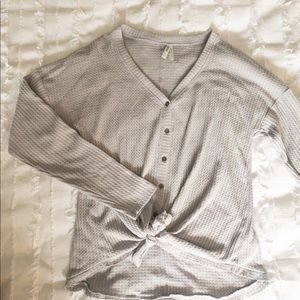 Mudd Light Grey Waffle Long Sleeve Top